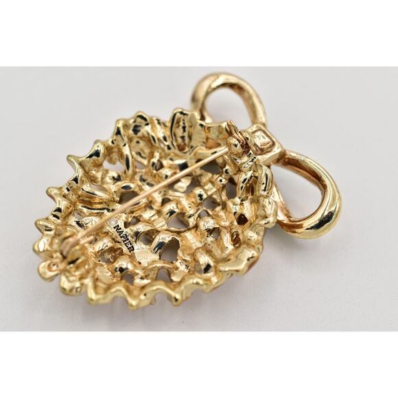 Napier Vintage Pine Cone Pin Brooch Crystal Enamel Gold Christmas Signed Bin4 - Picture 11 of 12
